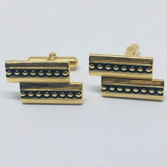 forstar cufflink and tie clip set Vintage MCM gold tone goldtone geometric - Picture 2 of 10